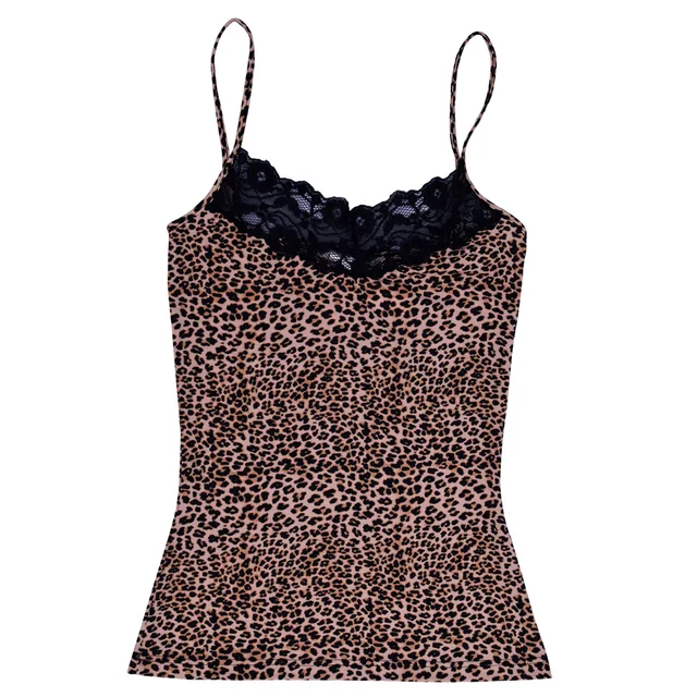 Lady New Fashion Trend Leopard Aop With Front Lace Neck Camisole