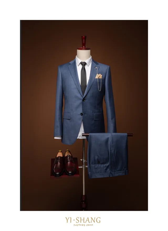 YISHANG navy blue suit with flat collar
