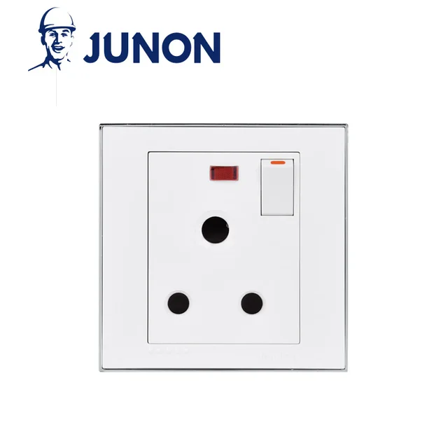 15A three pin circular socket with switch & neon