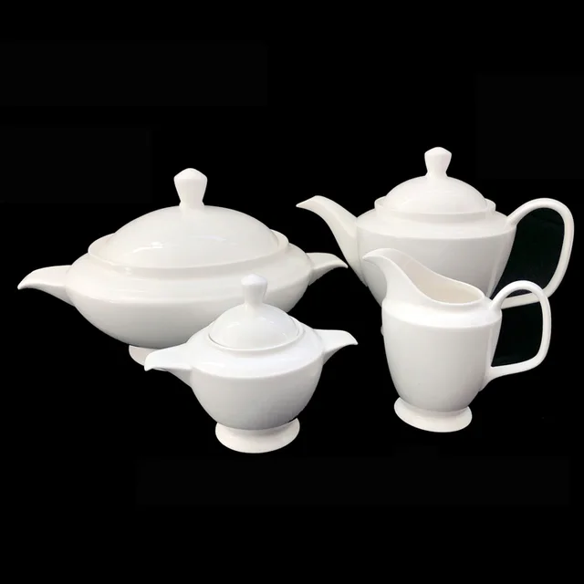 European style retro three-dimensional pottery bone china afternoon teapot milk jug sugar bowl pure white set