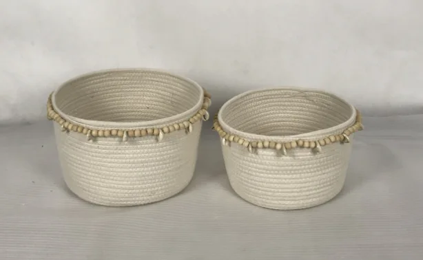 YR21032912 Zhengheshun other furniture set 2 cotton rope storage basket with decoration