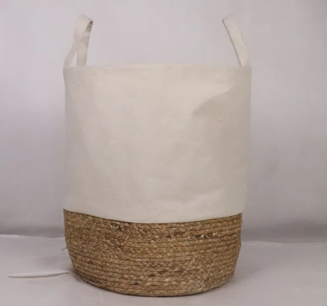 YR21032919 zhengheshun Bedroom furniture cotton linen and rush grass laundry basket