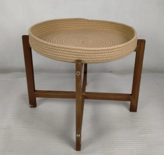 YR21040302 zhengheshun Bedroom furniture wooden side table with cotton rope tray