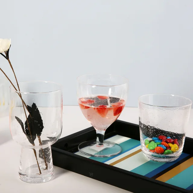 Clear Glass Goblet & Tumbler with Bubbles Highball - Elegant Wine Glass with Matching Glass Cup Set of 3 for Guest Room, Office