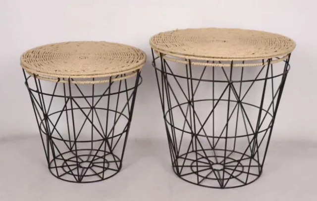 YR21040310 zhengheshun Bedroom furniture set 2 iron wire and paper rope small round table