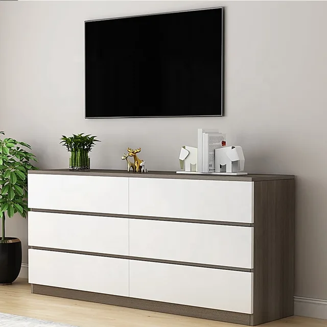 Luxury dresser furniture modern wooden high gloss white bedroom 6 drawers dresser