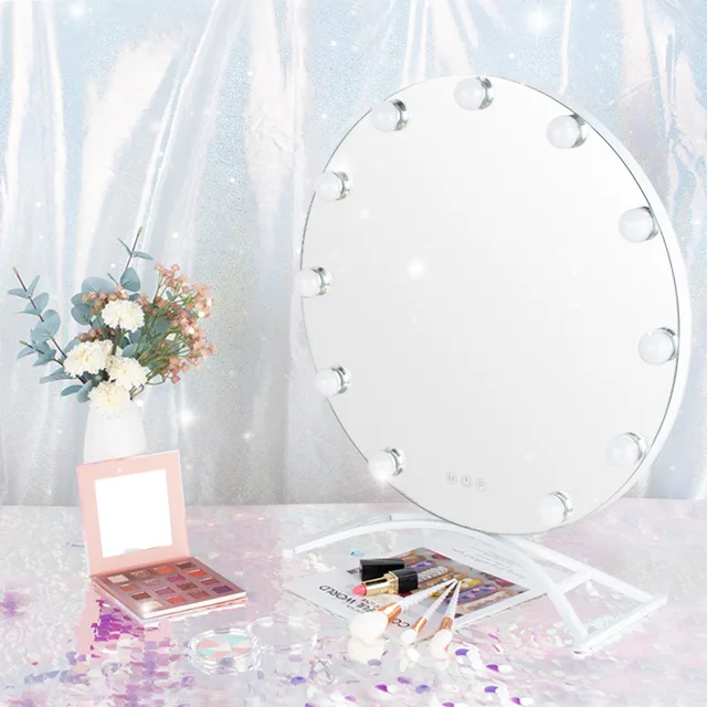New Round Shape led hollywood stand desk mirror