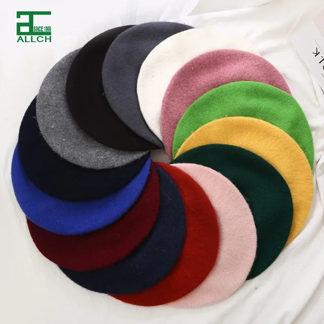 AL000070 ALLCH Autumn Winter Berets Fashion Woman Plain Color Black Custom Felt Beret Hat