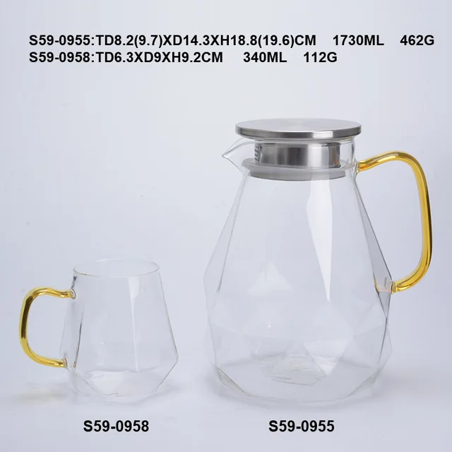 Glass Water Pitcher with Diamond Pattern