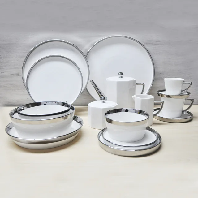 Ceramic cup silver coffee cup saucer ceramic plate bowl pot set milk jug sugar bowl set ceramic coffee utensils teapot plating