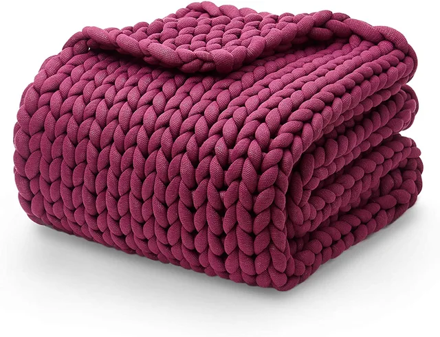 Red Sun hand made chunky knit weighted throw blanket for bed sofa chair