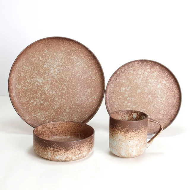 KIC Reactive Glaze Wholesale Custom Reusable Ceramic Dinnerware Set Tableware in 4 PCS set