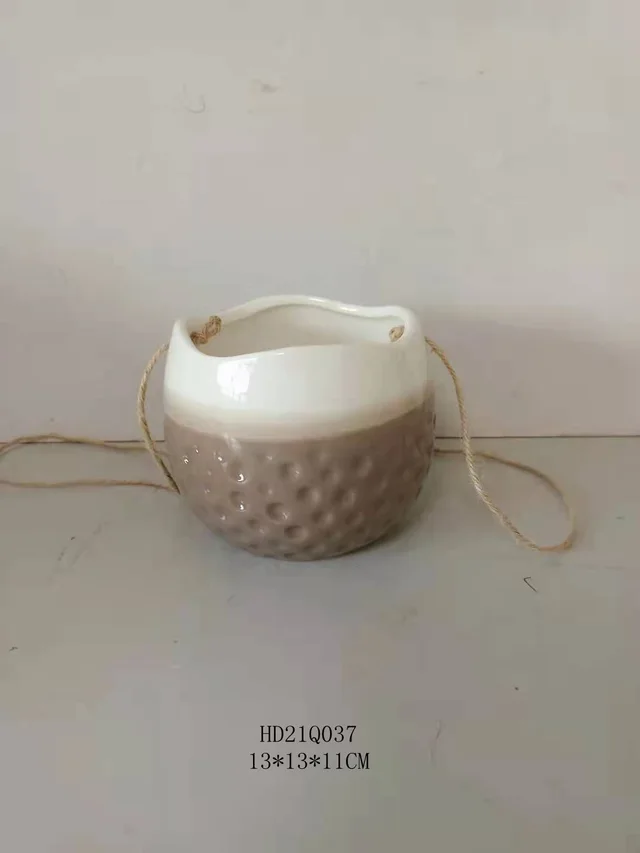 White and brown gradual change hanged ceramic plant pot