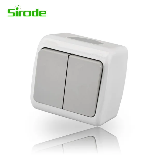 Sirode 8005E-02 Europe type surface mounted 2 gang 1 way switch P54