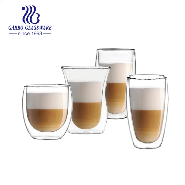 Handmade customized decal design double wall heat-resistant glass milk cup