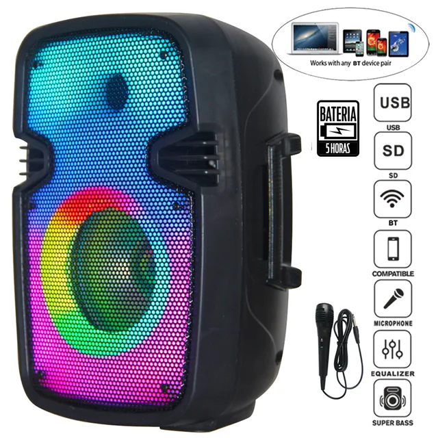 200W 8 inch Powered Portable Bluetooth with Flame lights and Rechargeable battery