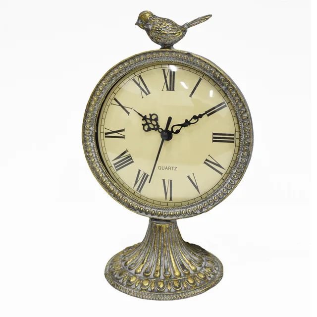 Vintage Mantle Table Clock, Antique French Golden Decorative Pewter Battery Operated Desk Clock for Living Room Bathroom Shelf
