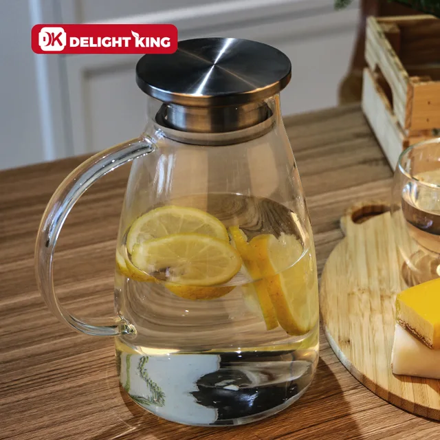 Glass water carafe with stainless steel filter lid glass water pitcher juice