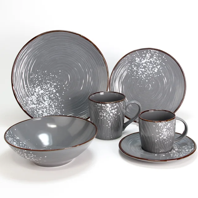 Gray Dinnerware Set ,Kitchen Plates, Bowl, Mug,Cup and Saucer