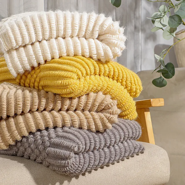 Diamond-Shaped Cashmere Sofa Blanket Solid Winter Thickened Knitting Tassels Blanket Office Nap Jacquard DIY Towel