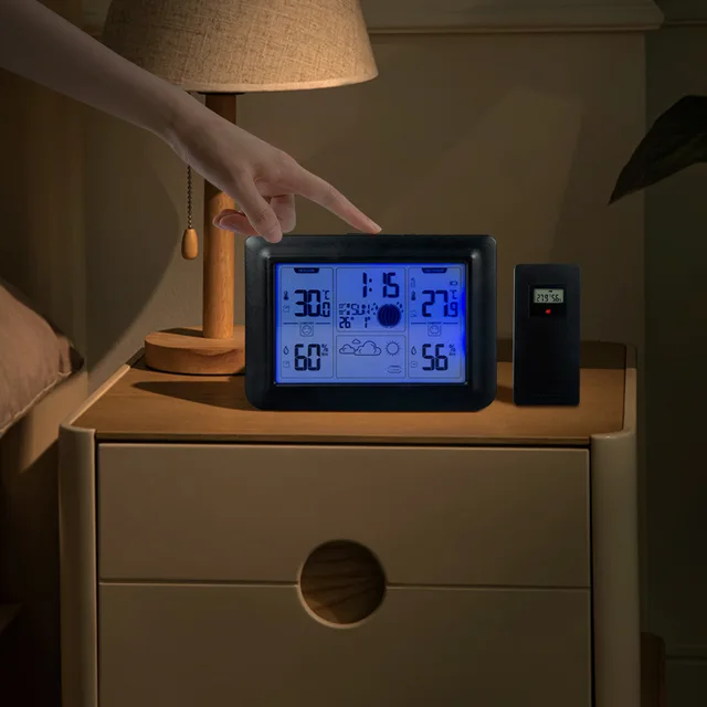 Radio Control Digital Wireless Indoor Outdoor Temperature And Humidity Barometric Weather Forecast Alarm Clock