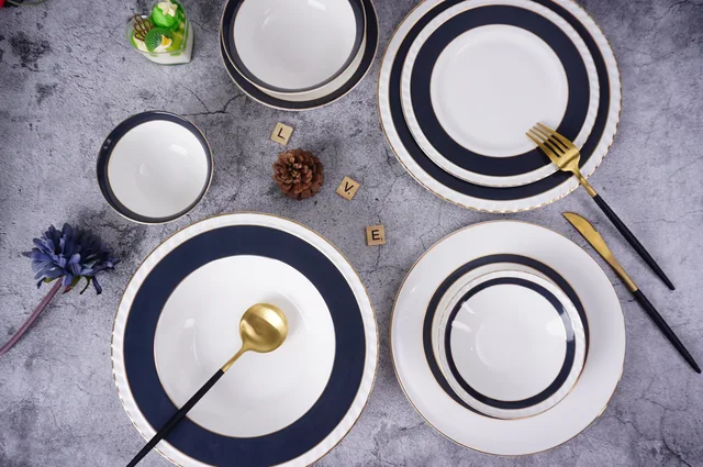 Gold line newbone china dinner plate