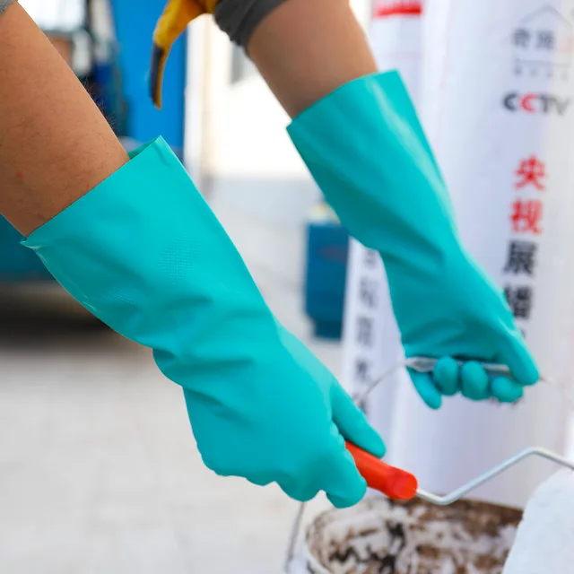 32CM Green nitrile industry gloves.resistant to Weak acid and weak base