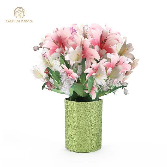 2021 New Design Laser Cutting Paper Flower Bouquets 3D Pop Up Flower Greeting Card