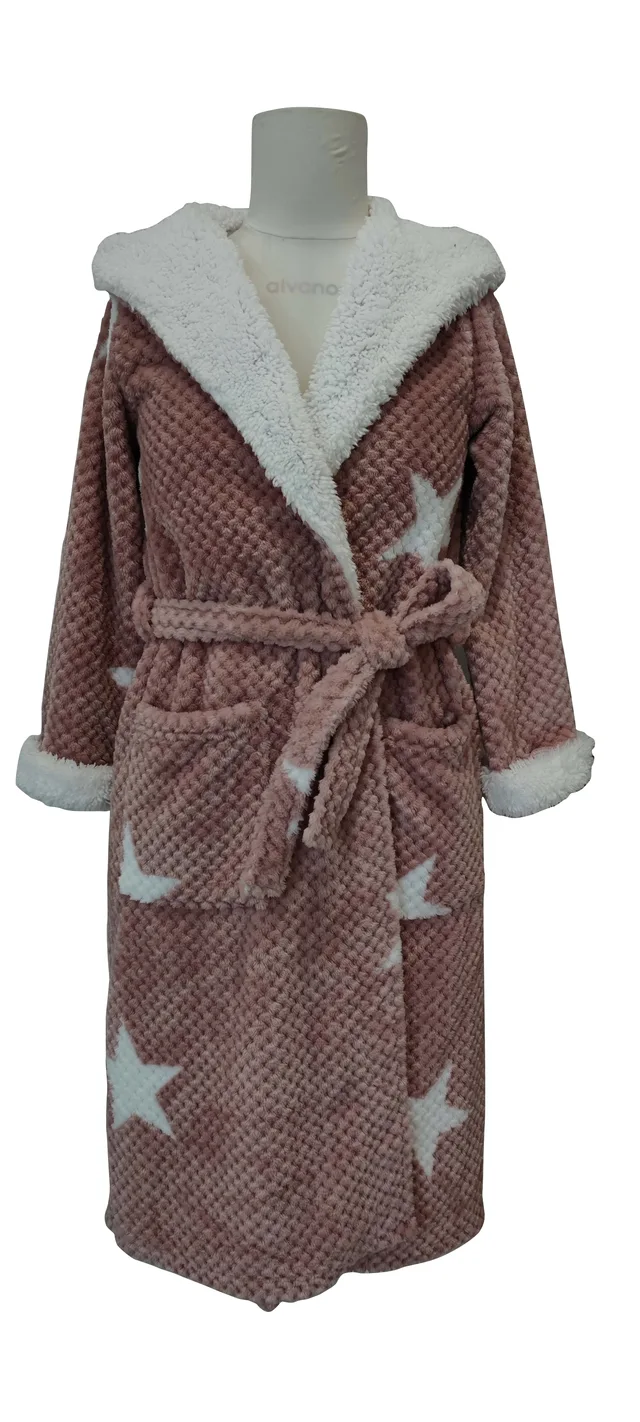 A01 2022 Ladies robe Ladies Robe- flannel fleece popcorn