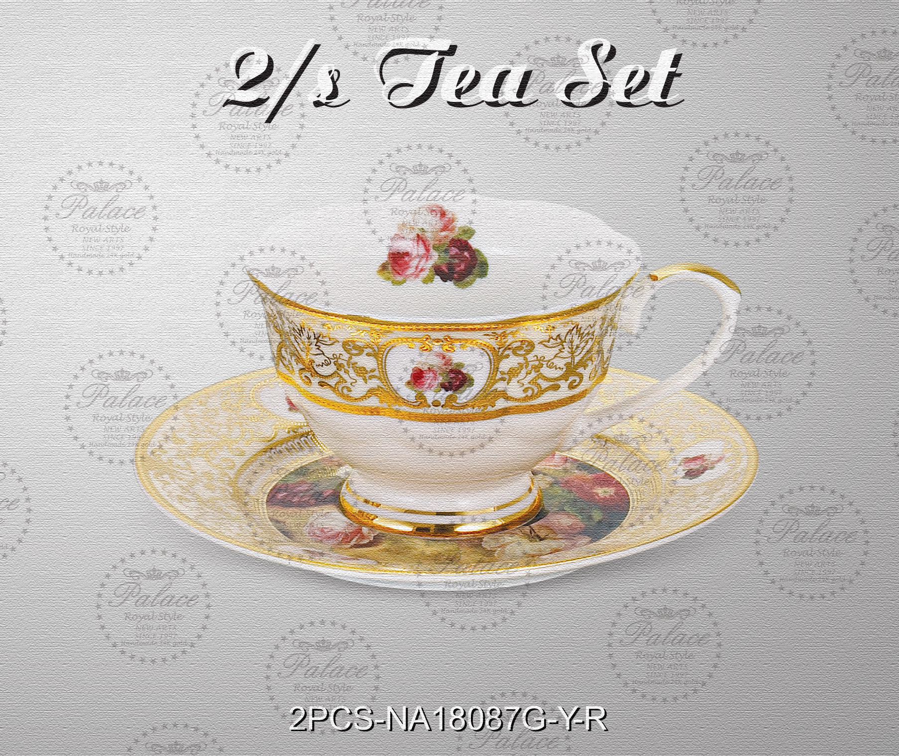 Emboss Gold New Bone China 2pcs Tea Set