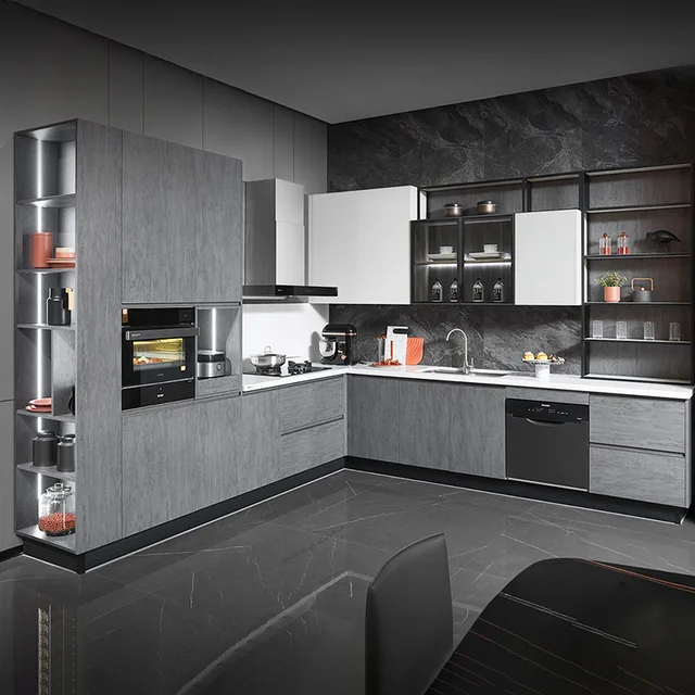 L Shaped Gray Mordern Kitchen PLCC21182