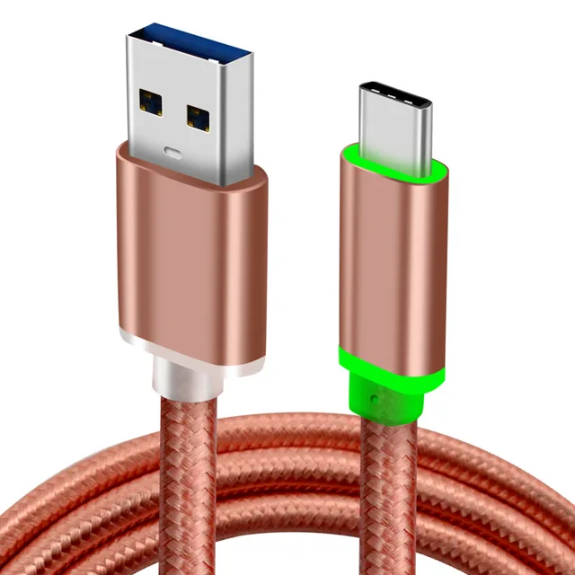 New Design LED Usbc USB-C Cable Nylon Braid 3A Fast Charge USB 3.0 Type C Charge