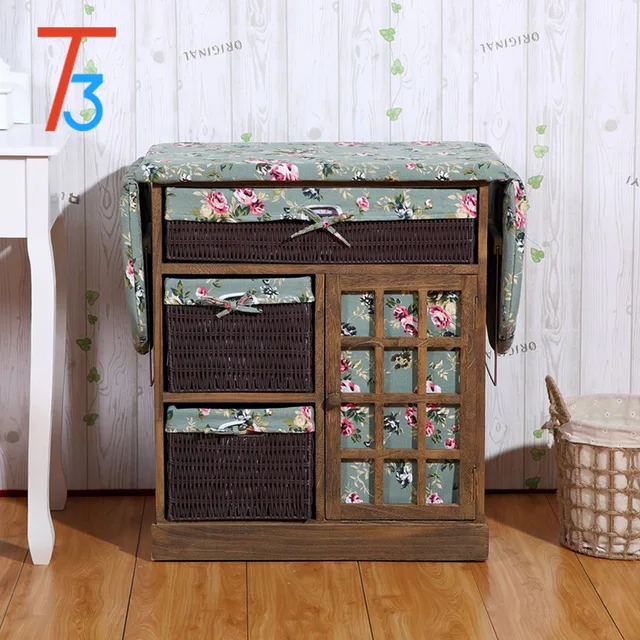 Corner Housewares Collapsible Ironing Board Wood Cabinet with Storage Boxes Basket Drawer