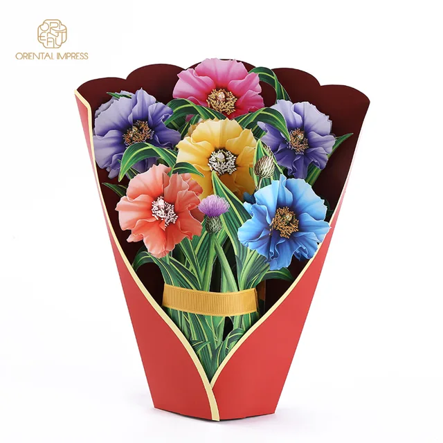 2021 custom pop up peony flower bouquet greeting cards