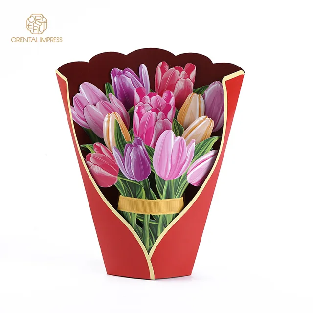 2021 pop up tulip flower bouquet greeting cards