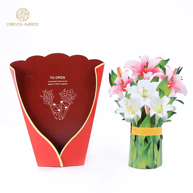 2021 New Arrival Laser Cutting 3D Pop Up Flower Bouquet Greeting Card
