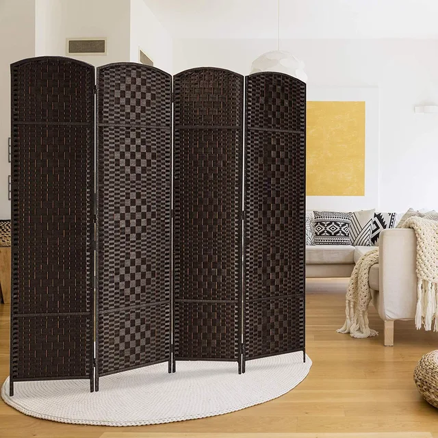 4 Panel Dark Brown Tall Diamond Weave Fiber Room Divider
