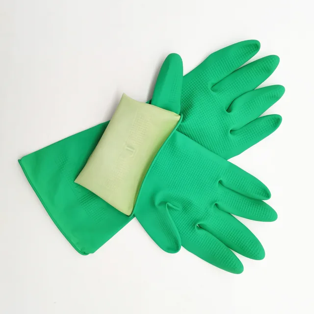 30cm Xingli Green flocklined cleaning household latex gloves