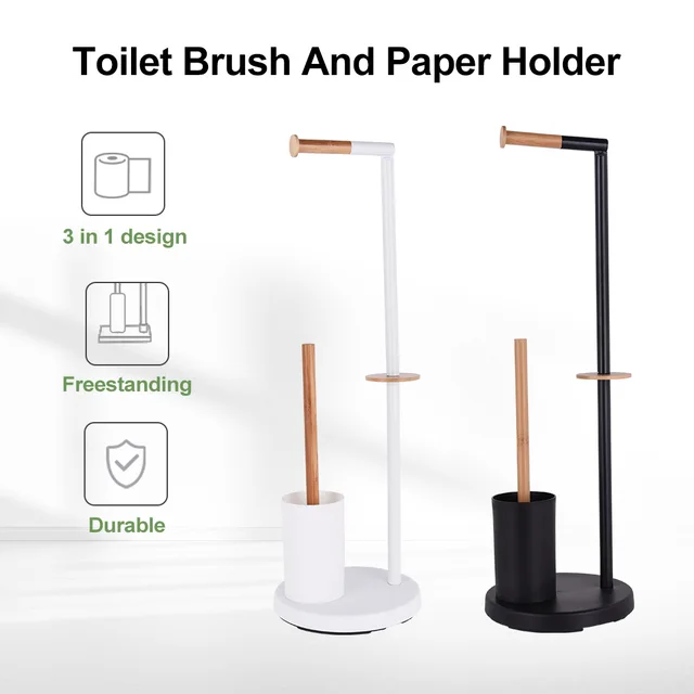 New functional stainless steel toilet brush holder and paper holder with bamboo components