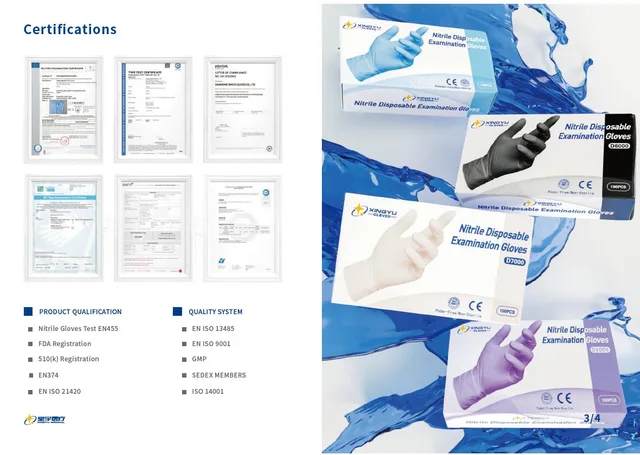 Disposable medical exam Nitrile gloves 510K EN455