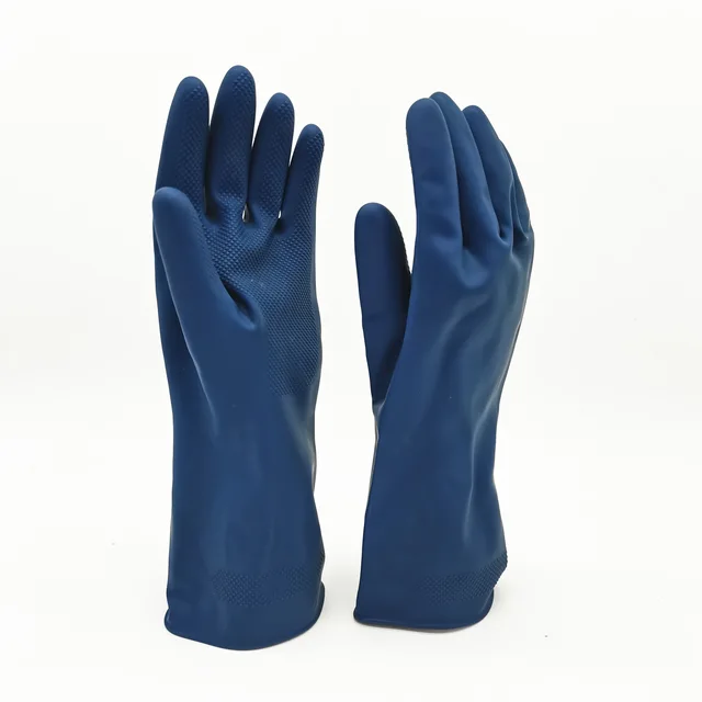 Customized blue color SUN brand industrial latex gloves for safety diamond grip anti chemical gloves