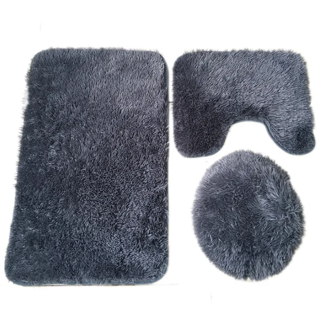 Long Fluffy Anti Slip Bathroom Rugs Sets 3 Piece Bath Mat Set
