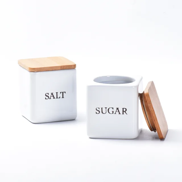 Wholesale Glazed White Kitchen Sugar Ceramic Canister Set For Salt