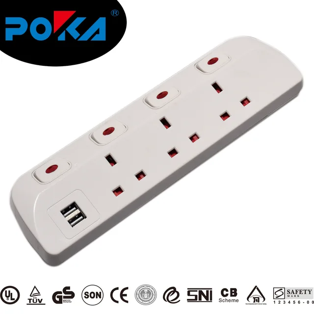 3 way UK extension socket with 2*USB port 5V 2.4A