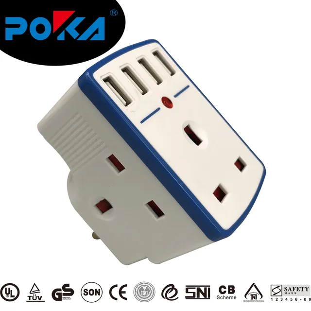 13A UK travel adaptor with 4*USB port POKA brand UK966U4
