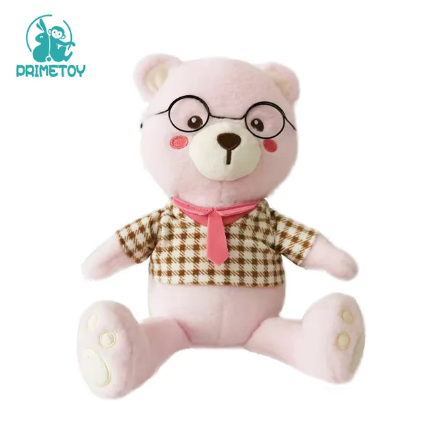 Soft plush toys of Teddy bear with pink glasses and bow tie