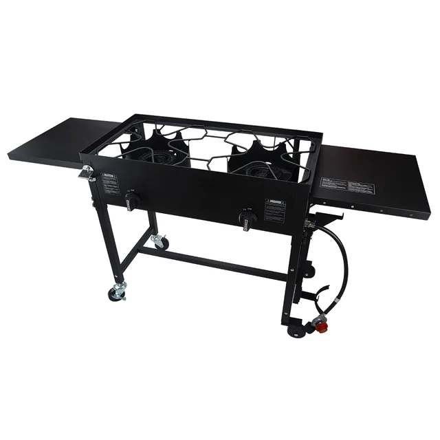 Double Burner with two side shelves Propane Stove outdoor Cooker