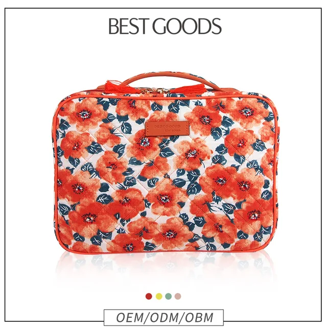 Cosmetic bag cotton flower fabric with quilting makeup bag toiletry bag storage bag