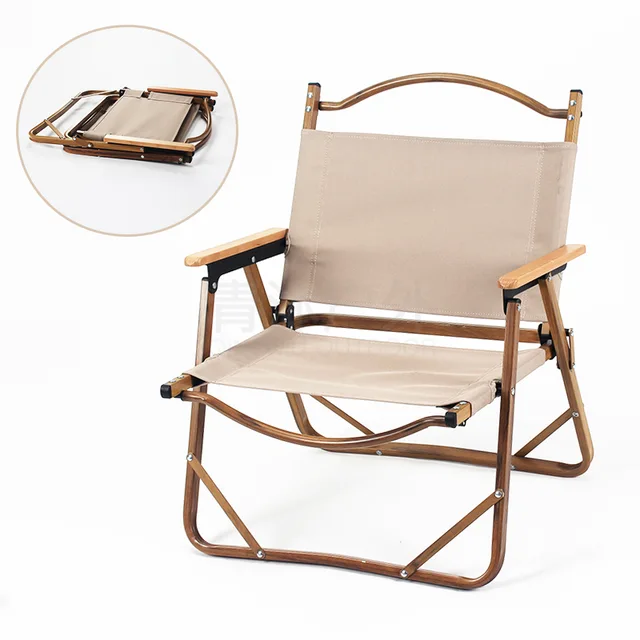 Hot sales outdoor camping self-driving aluminum wood grain lightweight folding chair