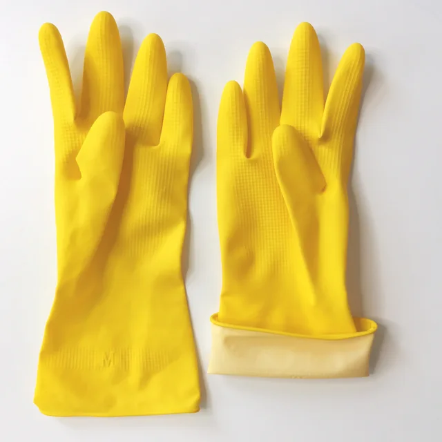 Xingli Yellow colorful unlined flocklined cleaning household latex glovees
